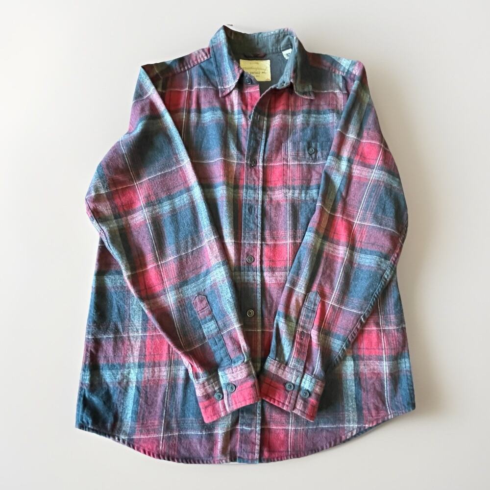 Weatherproof Vintage Plaid Flannel Red Blue Button-Up Shirt Size Medium
